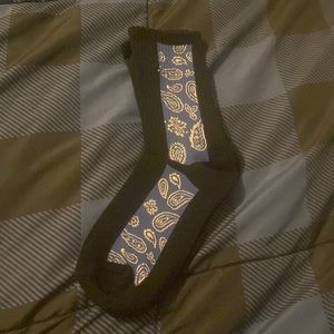 blue bandana socks. one size fits all. black and blue.